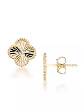 10k Yellow Gold Clover Earrings New